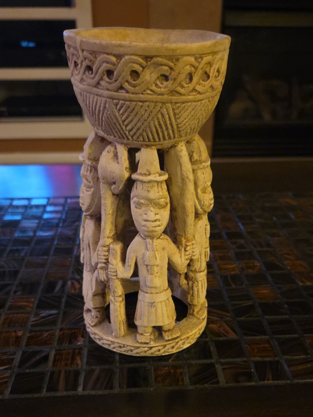 Handcrafted Carved Tribal Warrior Figurine Candle Holder, Bowl Or Chalice